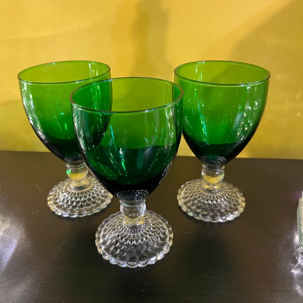 Set of Three Vintage Anchor Hocking Bubble foot water glasses